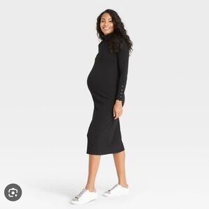The Nines by Hatch Rib Knit Turtleneck Maternity Dress - Large Black NWT
